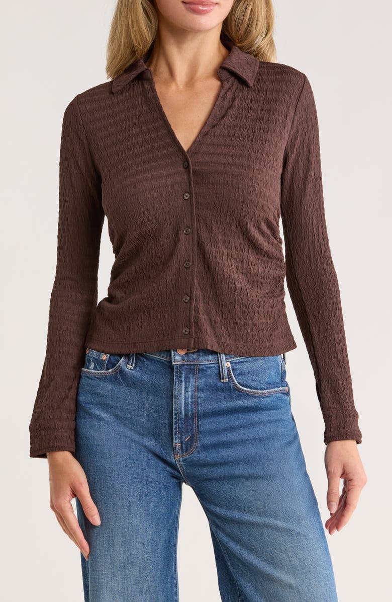 DKNY Jeans Lace Slim Button Front Sweater, Main, color, Espresso