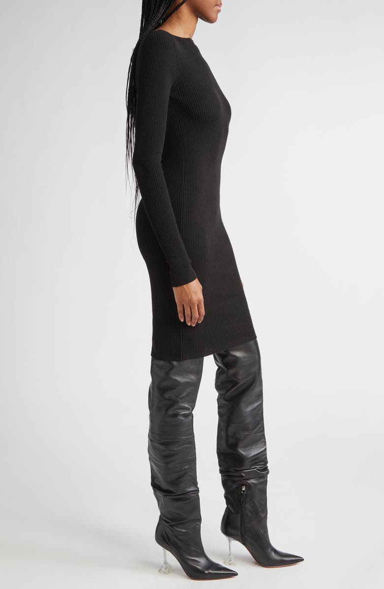 Rick Owens Long Sleeve Rib Virgin Wool Sweater Dress, Alternate, color, Black