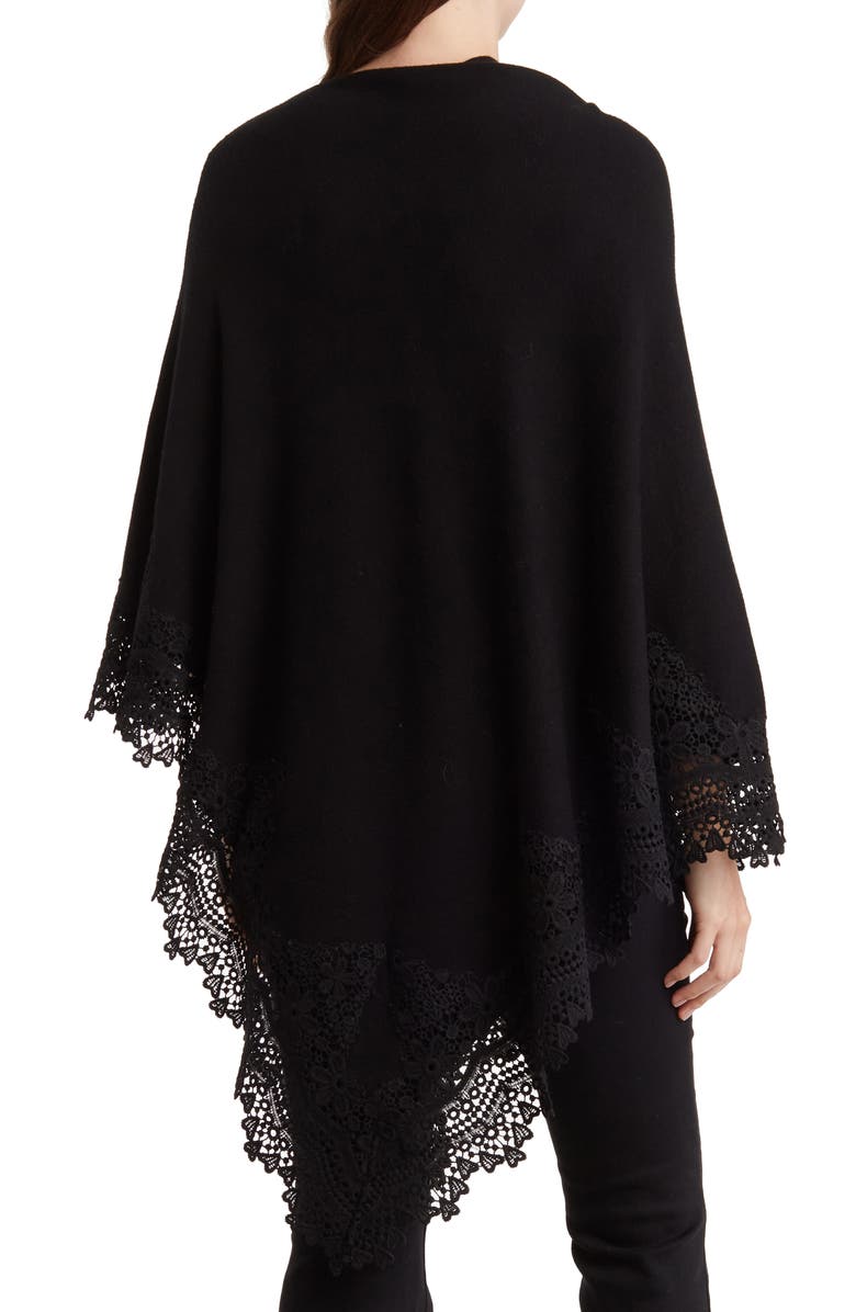 La Fiorentina Lace Trim Poncho, Alternate, color, Black
