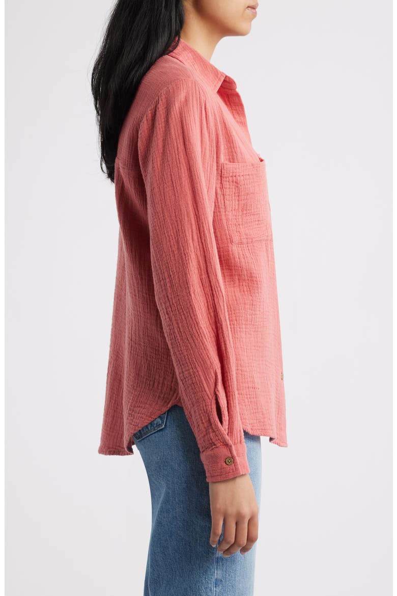 Micaela Cotton Button-Up Shirt, Alternate, color, CAYENNE