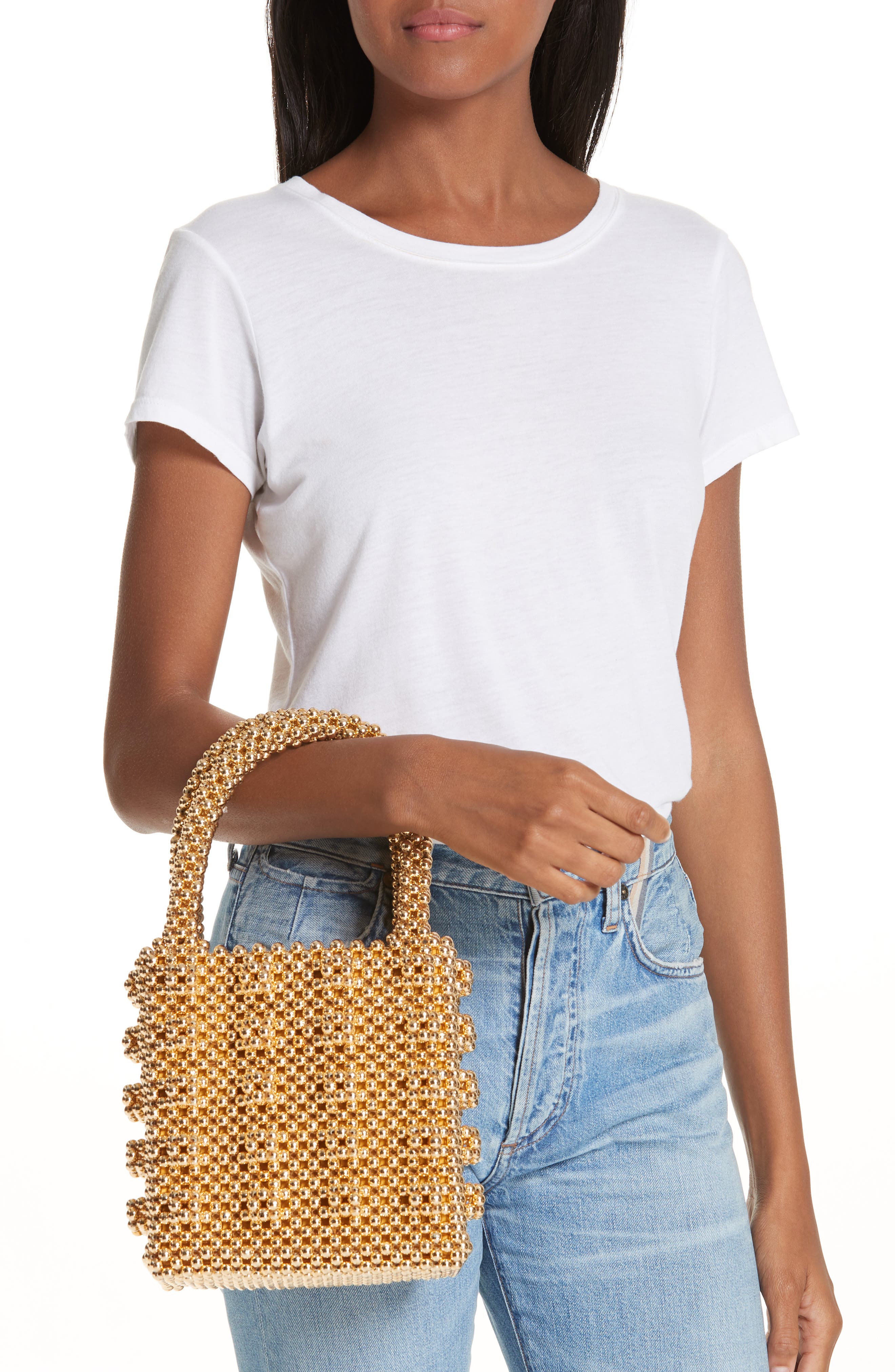 Antonia Small Beaded Handbag, Alternate, color, GOLD