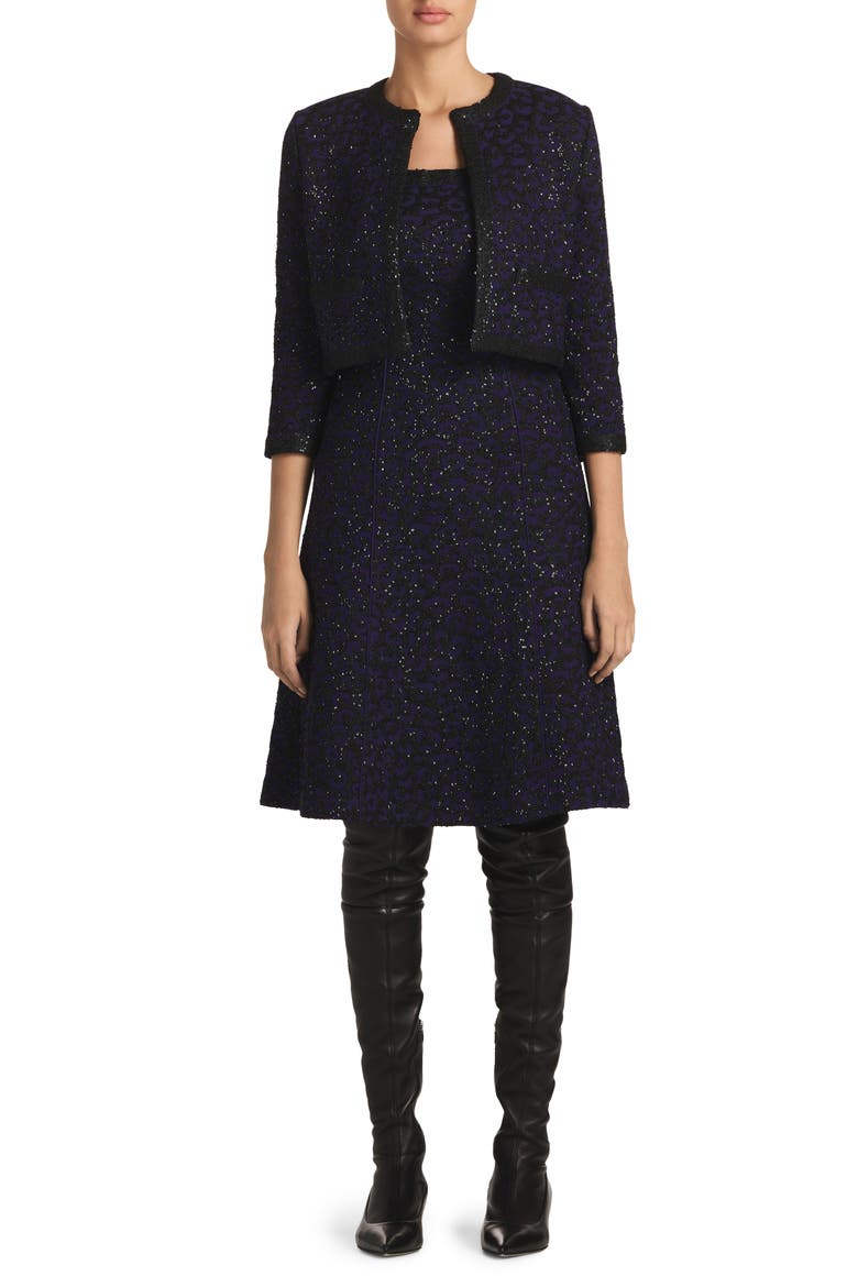 Sequin Leopard Jacquard Crop Jacket, Main, color, PURPLE