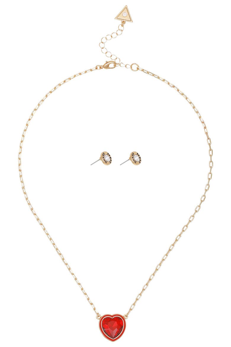 Heart Pendant Necklace & Stud Earrings Set, Alternate, color, GOLD/RED