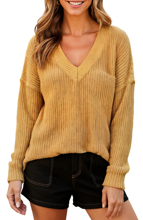 Knit & Lounge Knit And Lounge Oversized V-neck Knit Sweater With Ribbed Details In Yellow