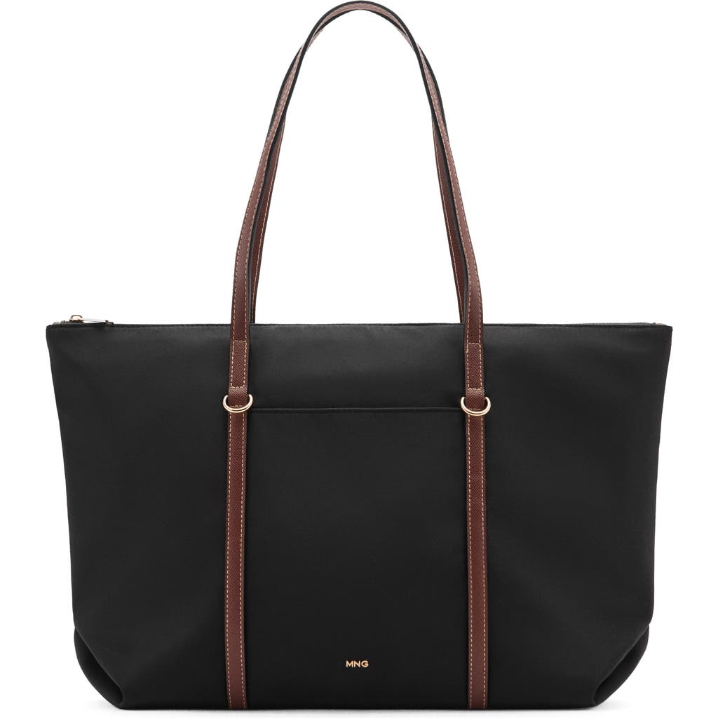 Mango Nylon Shopper Bag In Black