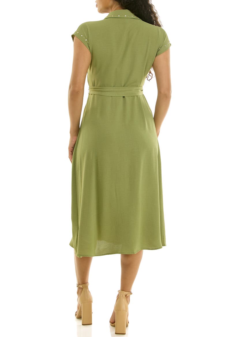 Studded Cap Sleeve Midi Shirtdress, Alternate, color, SOFT OLIVE
