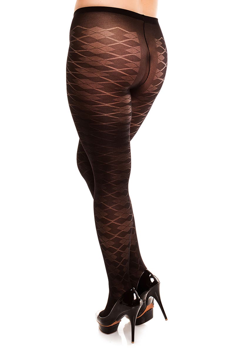Glamory Hosiery Dune 70 Argyle Tights, Alternate, color, Black