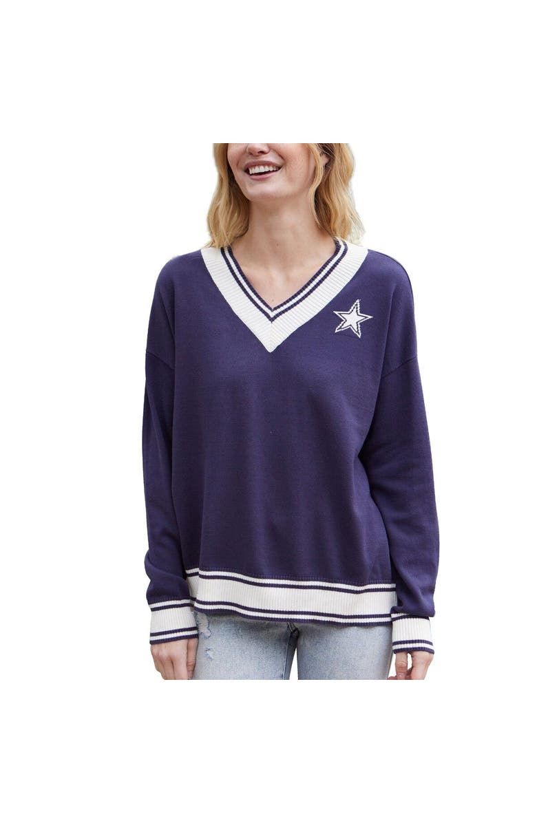 LAUREN JAMES Women's Lauren James Navy Dallas Cowboys Cricket V-Neck Pullover Sweater, Main, color,