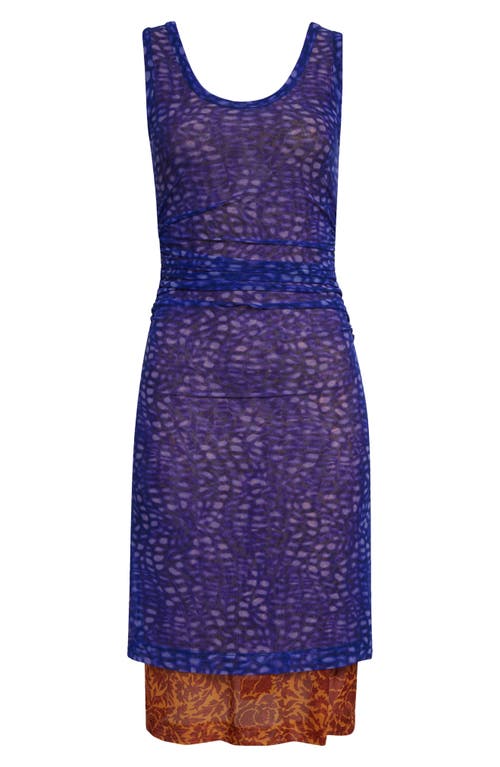 Shop Dries Van Noten Hoges Mixed Print Layered Mesh Dress In Purple