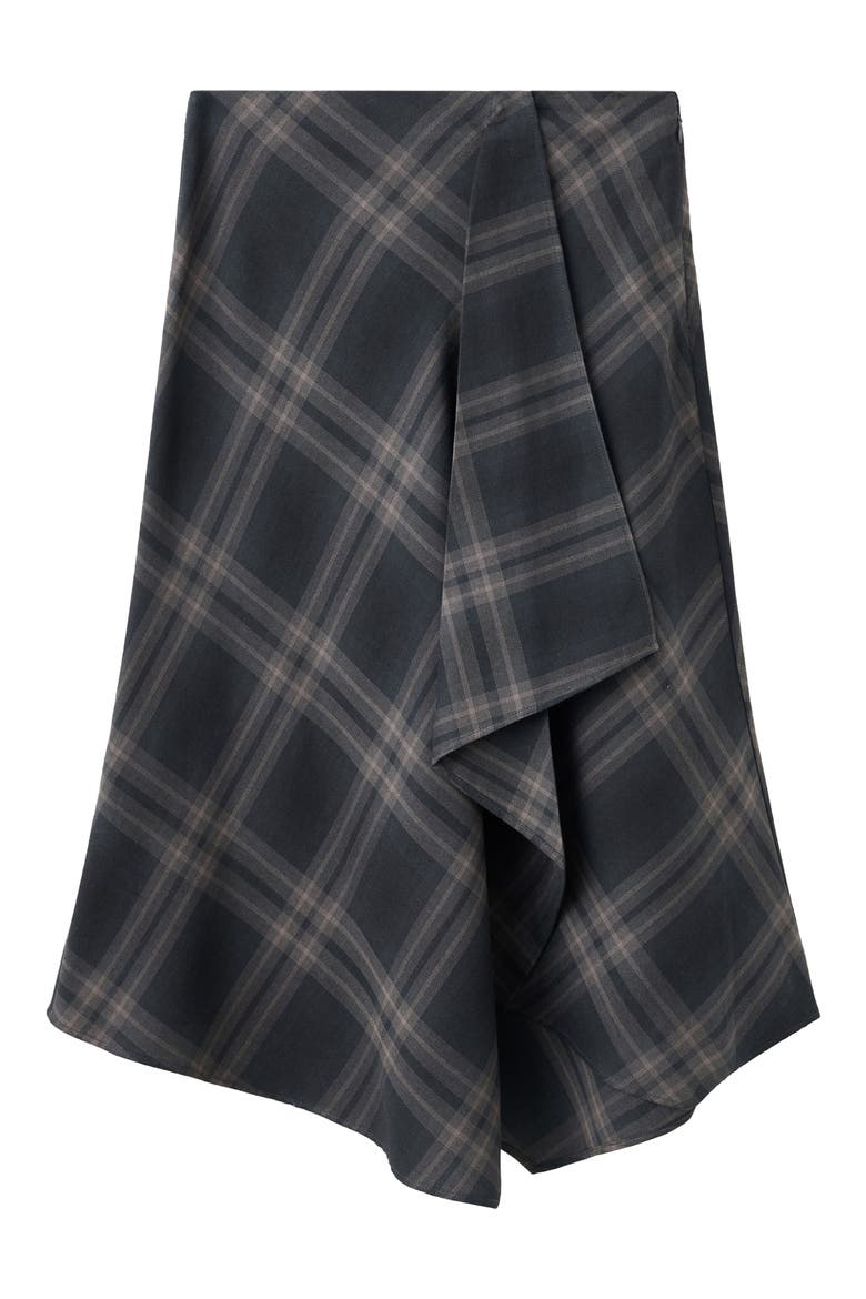 Asymmetric Check Print Midi Skirt, Main, color, DARK HEATHER GREY