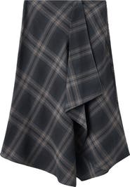 MANGO Asymmetric Check Print Midi Skirt