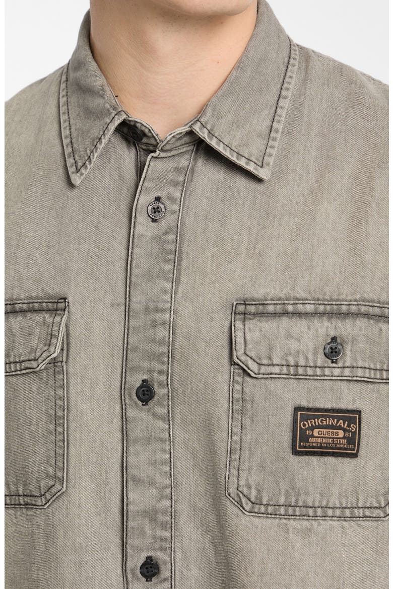 Go Boxy Denim Short Sleeve Button-Up Shirt, Alternate, color, GREY