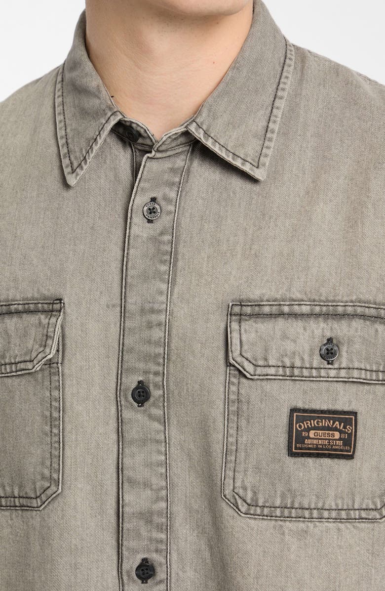 GUESS ORIGINALS Go Boxy Denim Short Sleeve Button-Up Shirt, Alternate, color, Grey