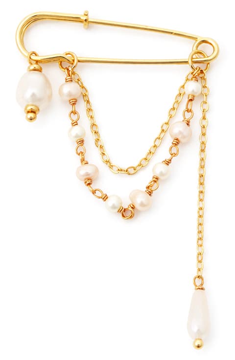 Genuine Pearl & Faux Pearl Draped Safety Pin Brooch