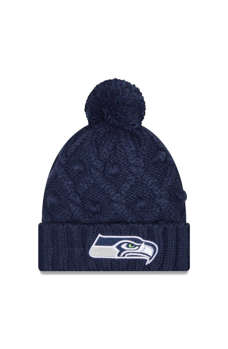 New Era Women's New Era College Navy Seattle Seahawks Toasty Cuffed Knit Hat with Pom, Main, color, Navy