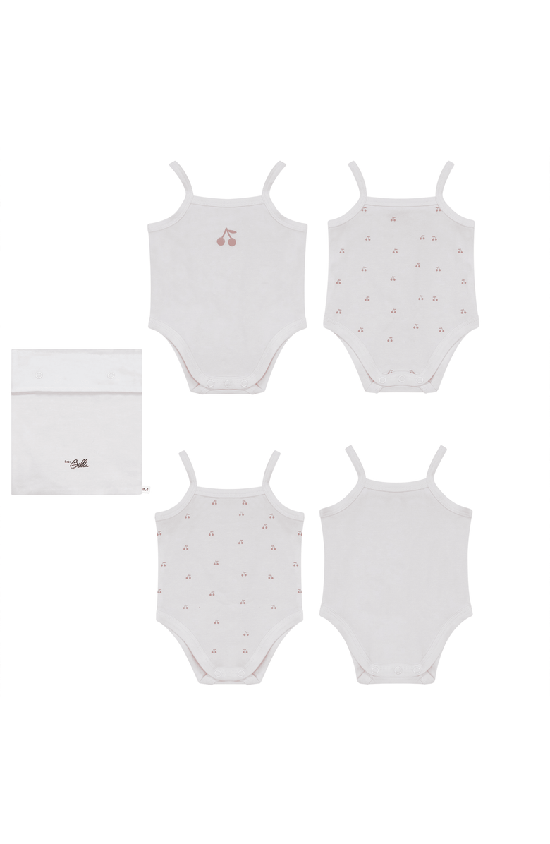 Bebe Bella Cherry Print Romper Set, Main, color, White/Mauve