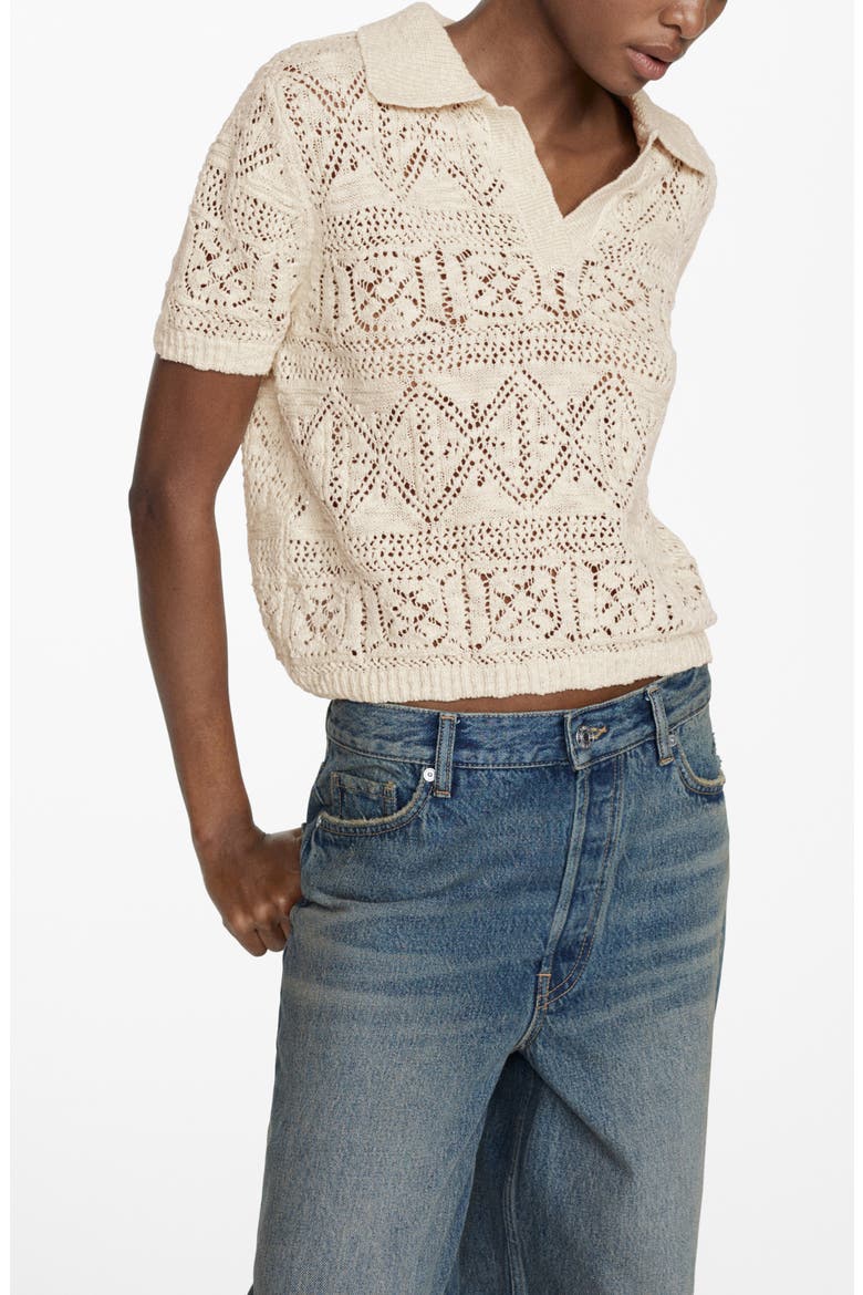 Maldivas Open Stitch Johnny Collar Cotton Polo Sweater, Main, color, LIGHT PASTEL GREY