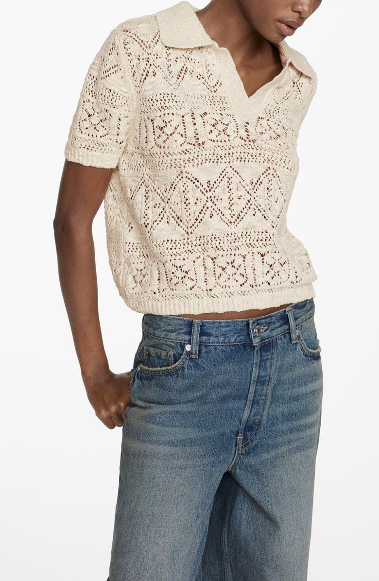 MANGO Maldivas Open Stitch Johnny Collar Cotton Polo Sweater, Main, color,