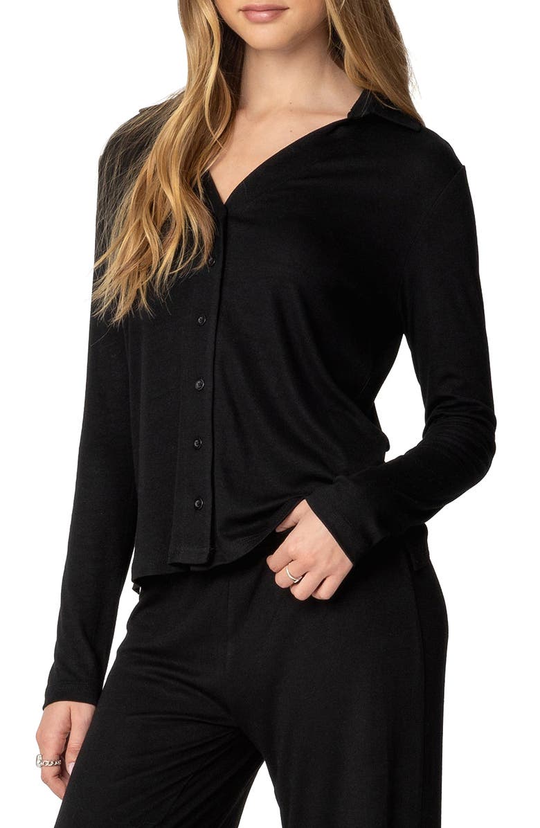 EDIKTED Justina Lounge Button-Up Top, Alternate, color, Black