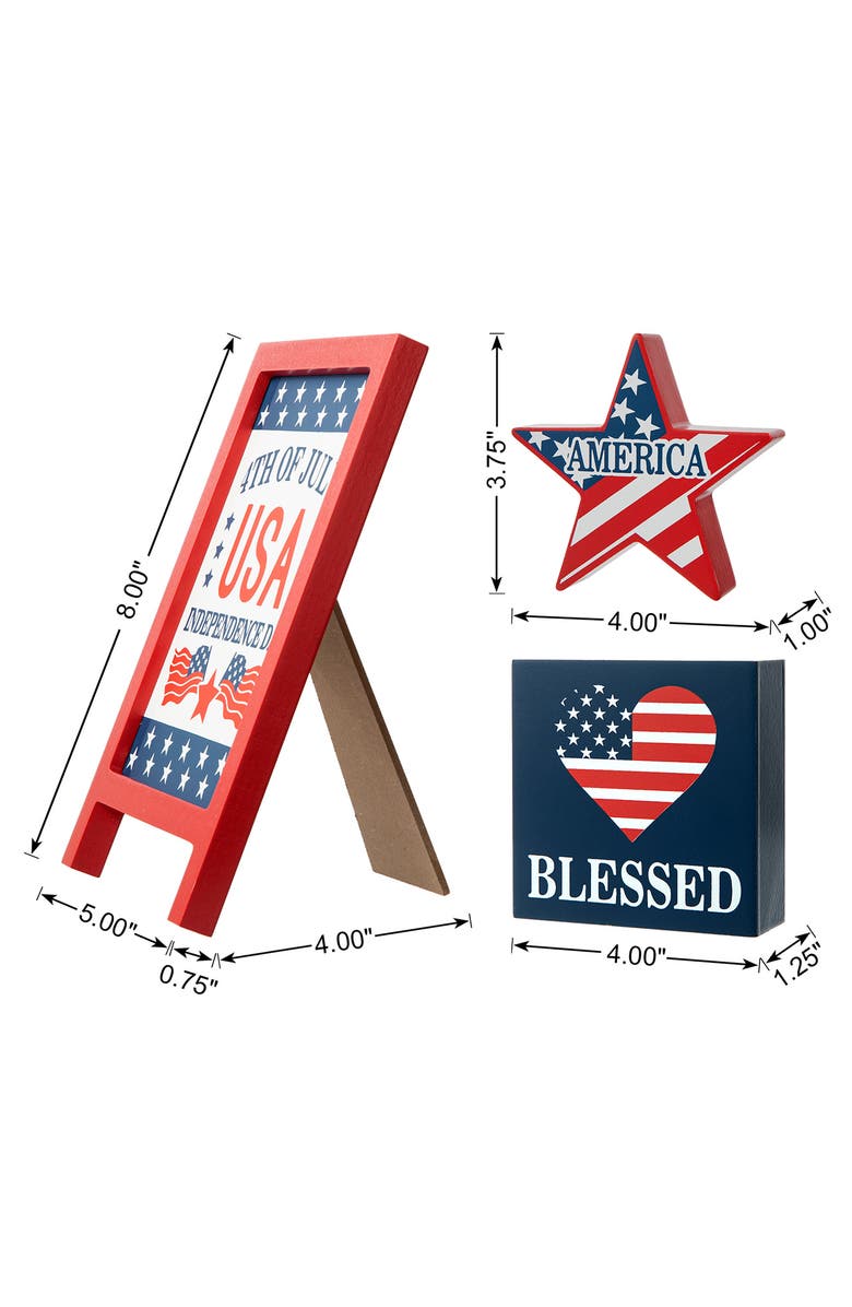 Glitzhome Set of 3 Patriotic Americana Wooden Block Table Sign, Alternate, color, 