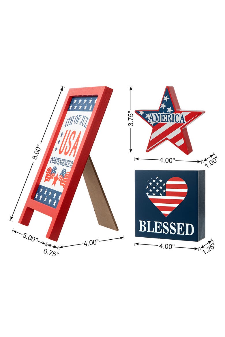 Partiotic Table Glitzhome Set of 3 Patriotic Americana Wooden Block Table Sign | Nordstrom