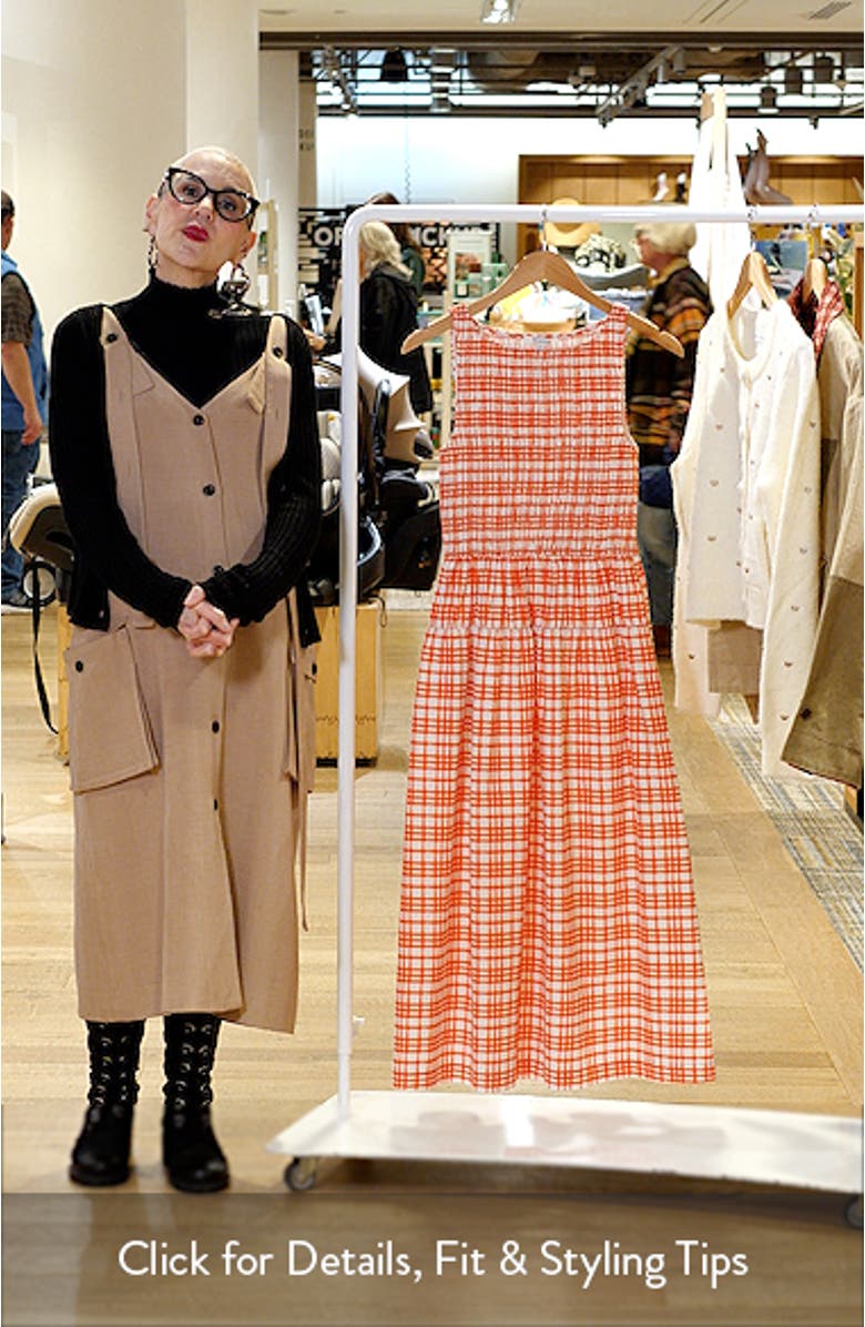 Smocked Plaid Sleeveless Midi Dress, sales video thumbnail