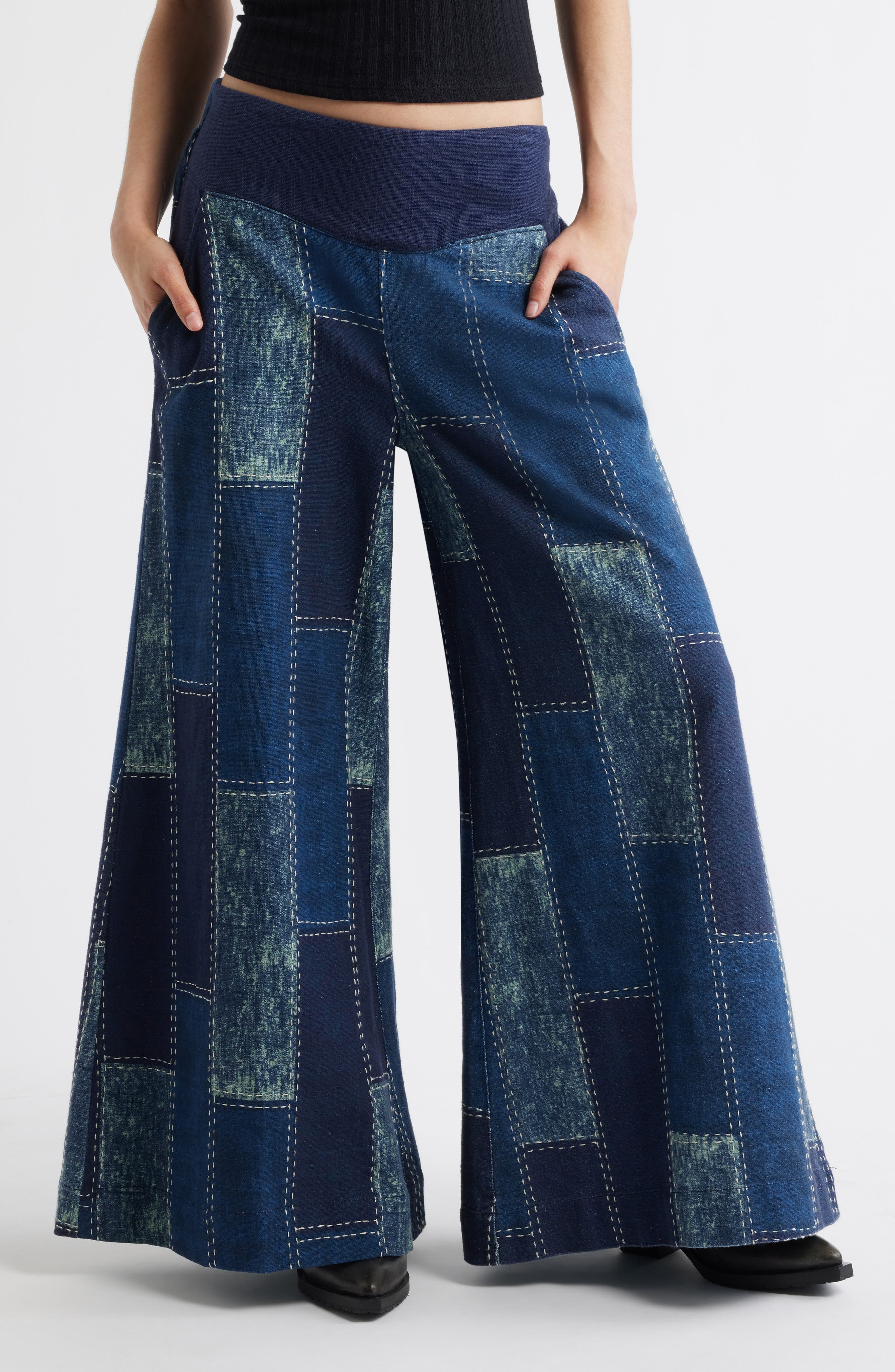 Free People Patches Wide Leg Jeans