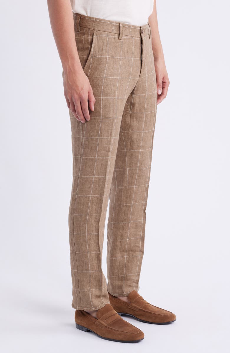 Berle Windowpane Check Linen Pants, Alternate, color, Tan