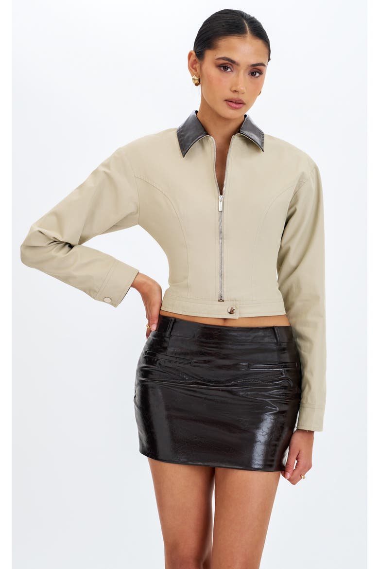 Vinette Cotton Gabardine Cropped Front Zip Jacket, Main, color, Beige