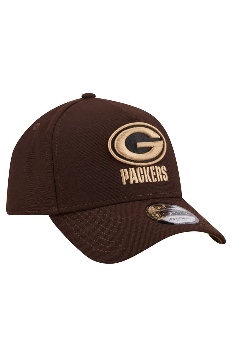 New Era Men's New Era Dark Brown Green Bay Packers Burnt Wood A-Frame 9FORTY Adjustable Hat, Alternate, color, Dark Brown