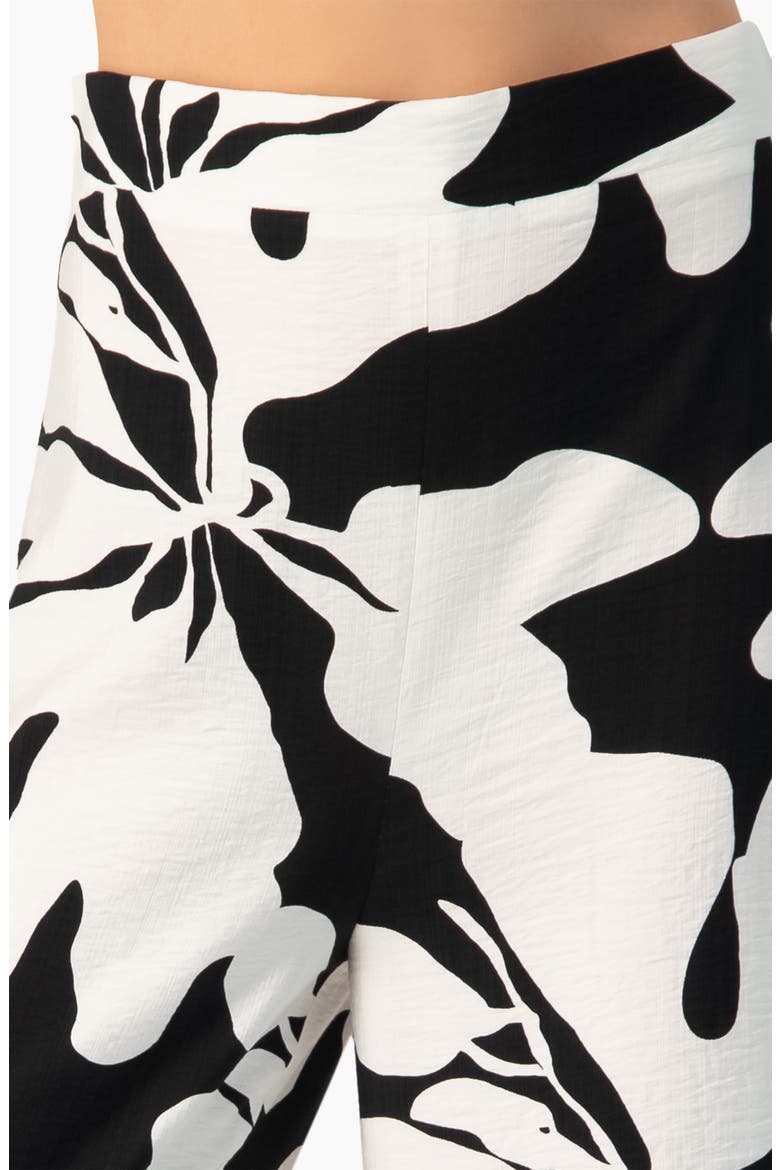 Bold Floral Print High-Waist Wide-Leg Side-Slit Trousers, Alternate, color, Black