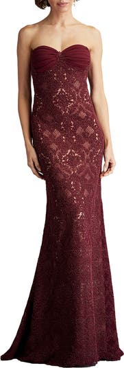 Strapless Corded Lace Sheath Gown