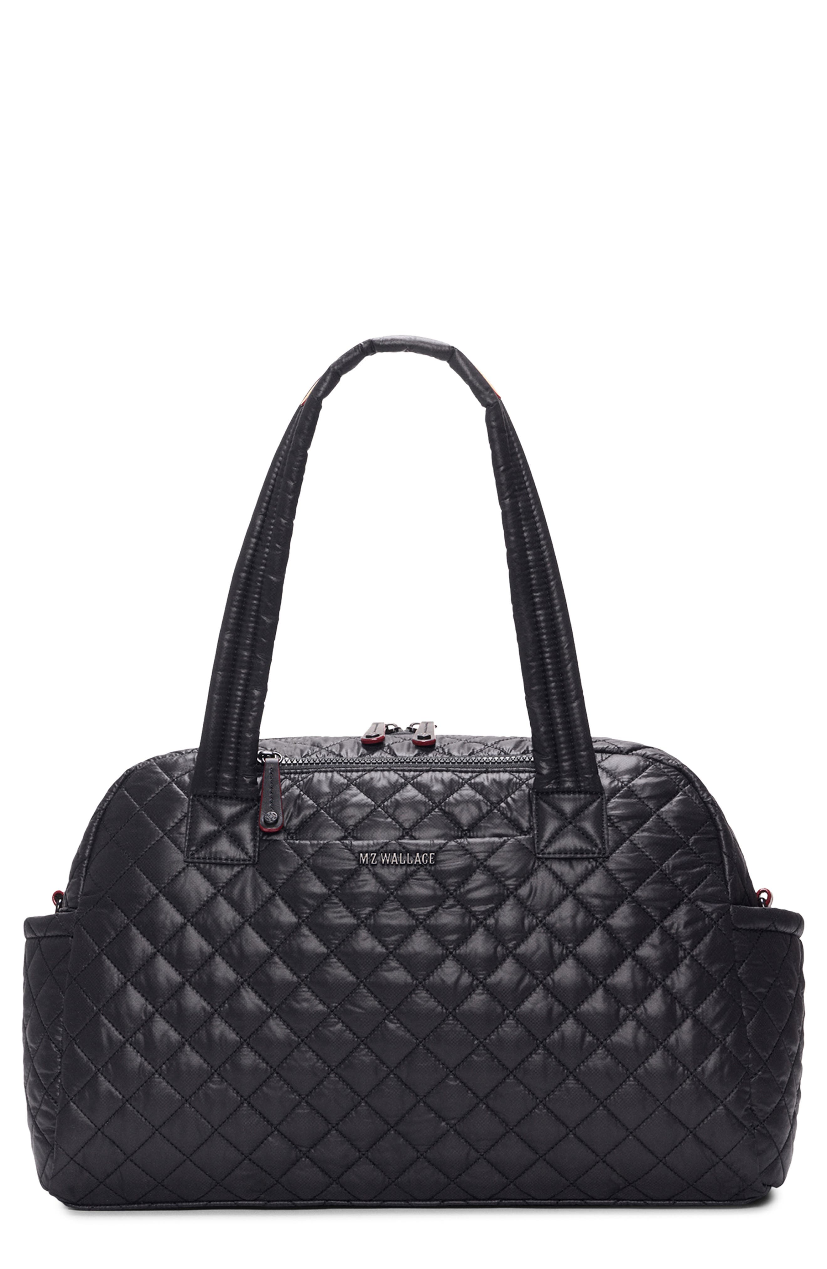 MZ Wallace Jimmy Deluxe Quilted Nylon Duffle Bag, Main, color, Black