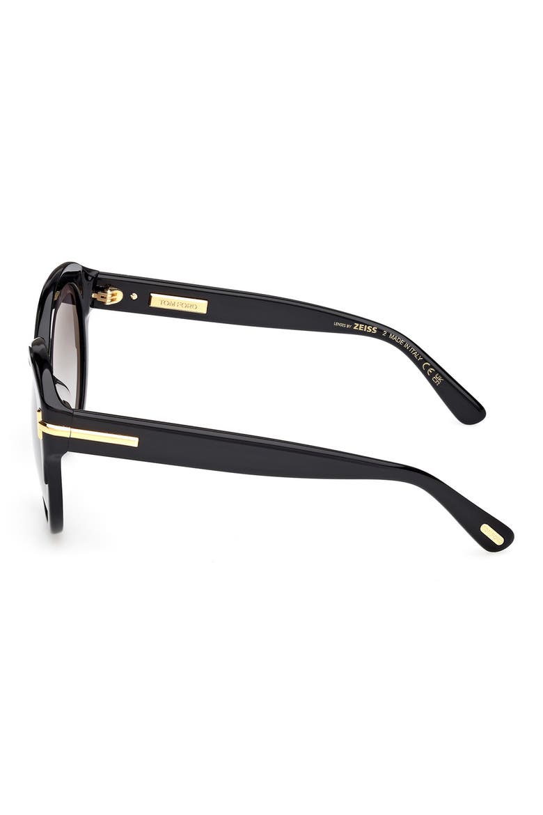 Icon 57mm Gradient Round Sunglasses, Alternate, color, SHINY BLACK BEVELED / SMOKE