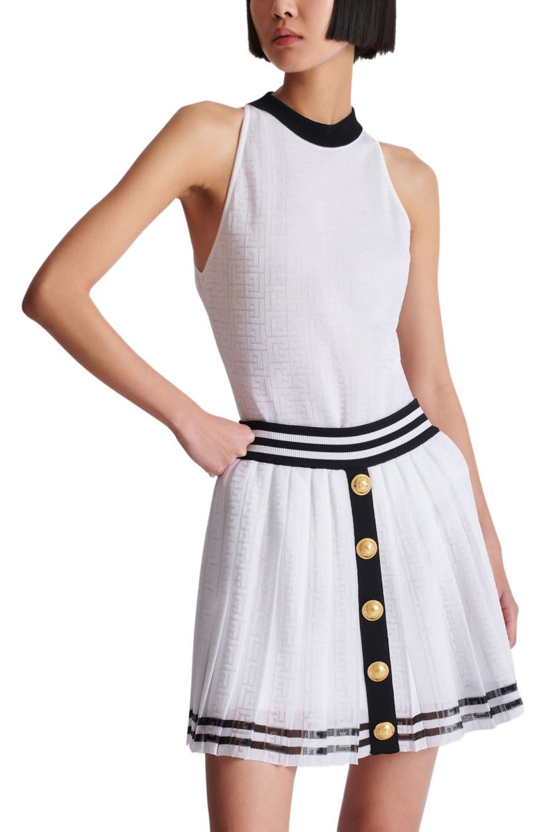 Balmain Two-Tone Monogrammed Knit Bodysuit, Alternate, color, 