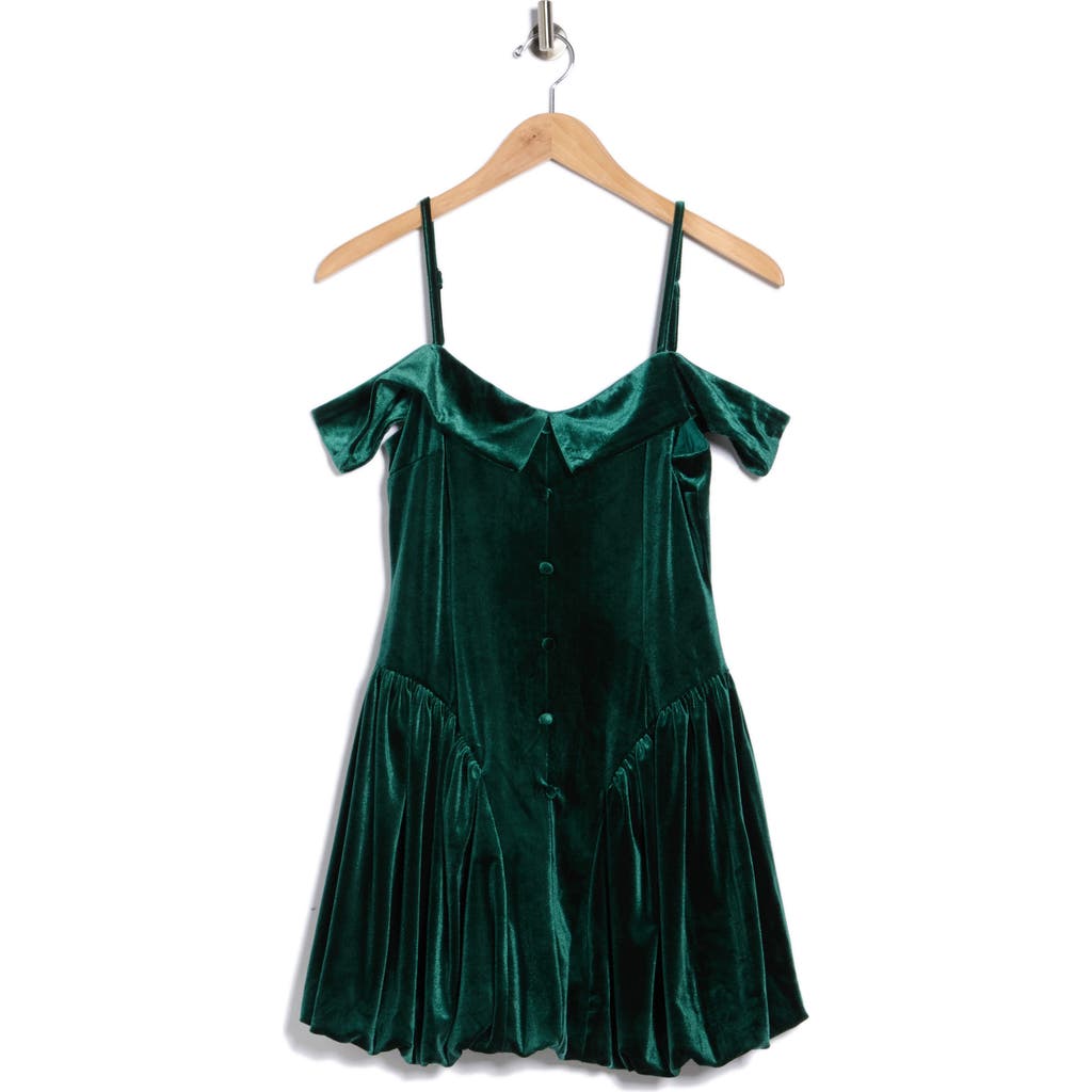 Le Lis Cold Shoulder Bubble Velvet Romper In Green
