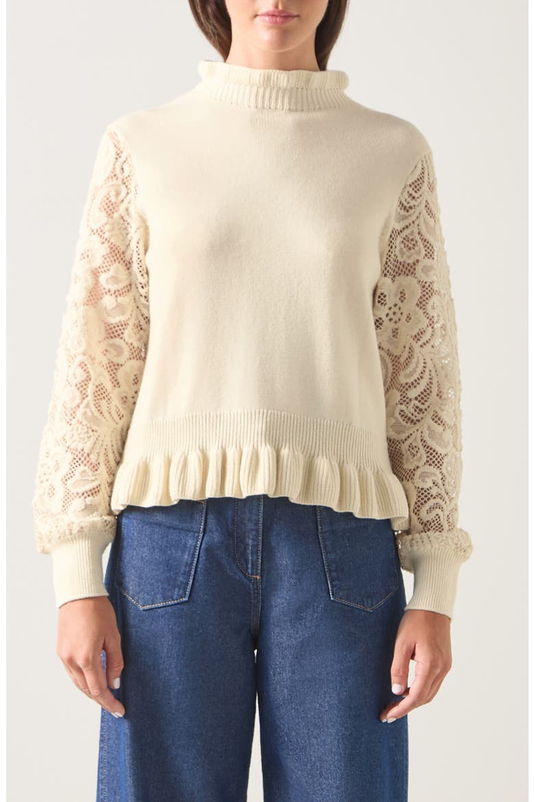 Viv Frill Lace Inset Sweater, Main, color, ECRU