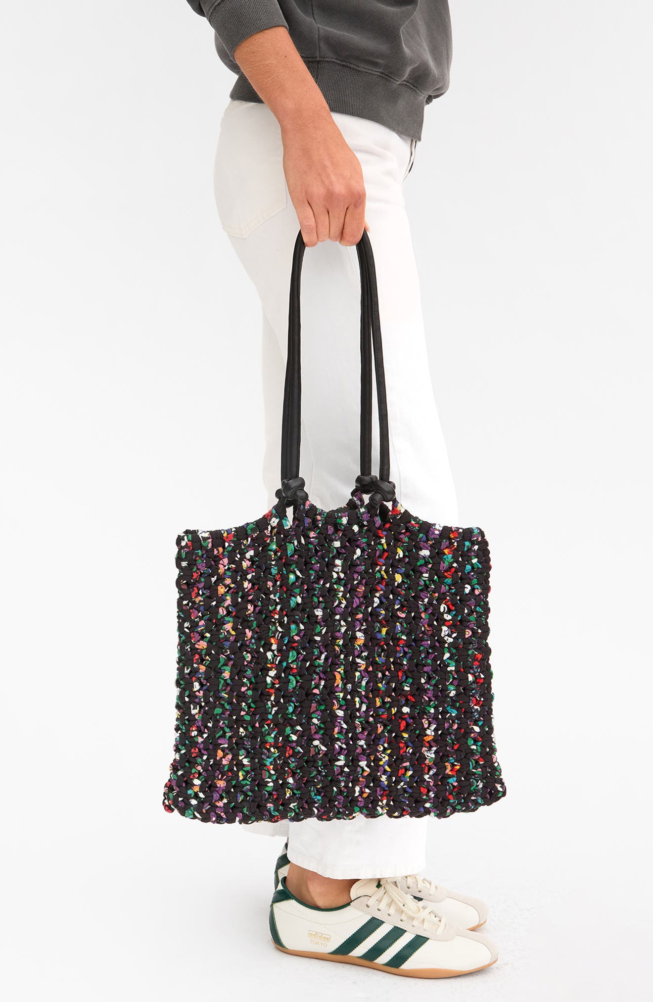 Clare V. Sandy Woven Market Tote, Alternate, color, Black Multi