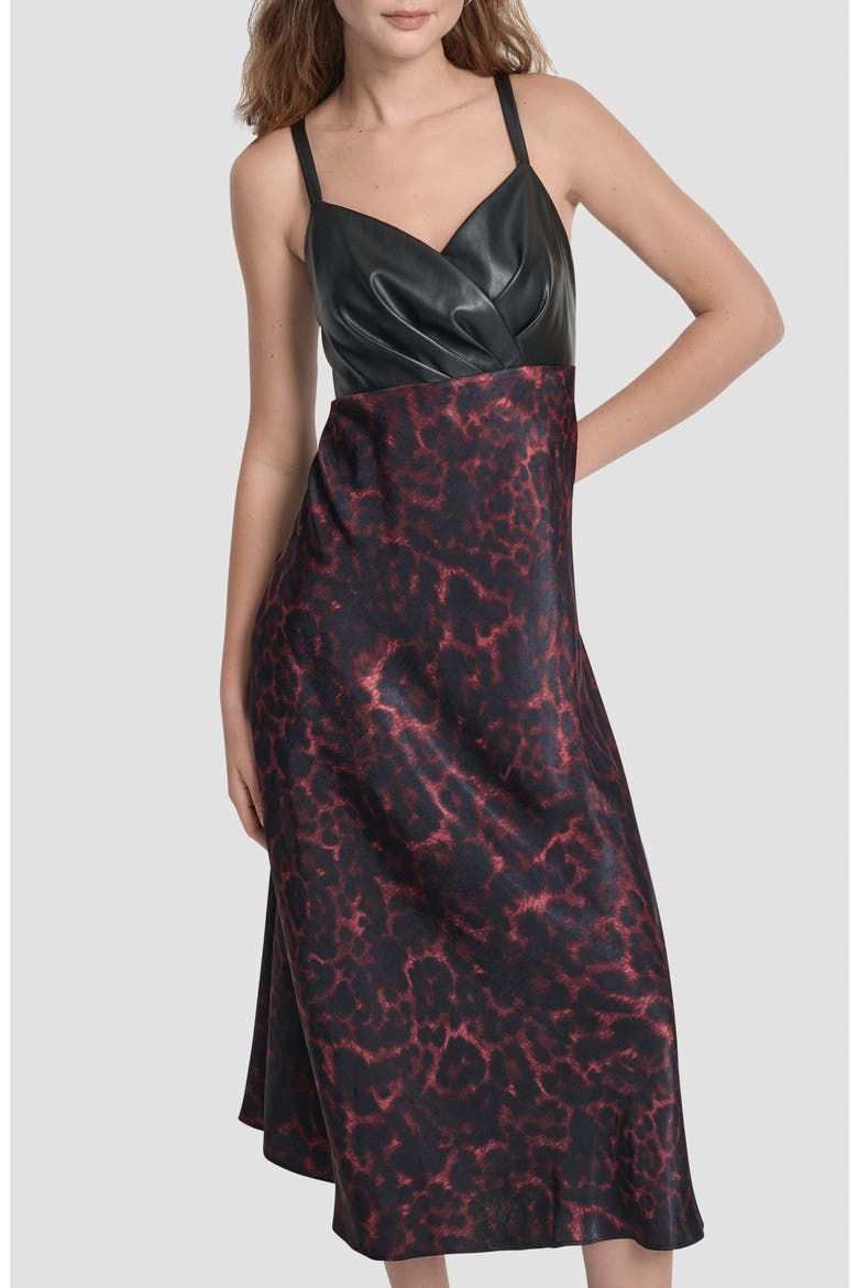 Faux Leather Mixed Media Midi Dress, Alternate, color, MERLOT CHEETAH