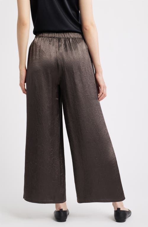 Eileen Fisher Crinkle Satin Wide Leg Ankle Pants In Brown