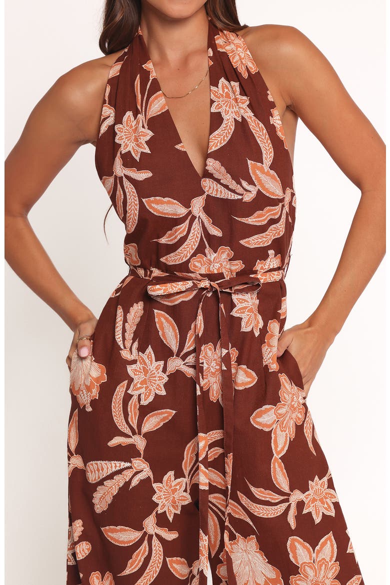 Kehlani Floral Halter Neck Wide Leg Cotton Blend Jumpsuit, Alternate, color, ORANGE FLORAL
