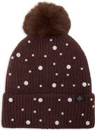 Nanette Lepore Faux Pearl & Faux Fur Pom Beanie