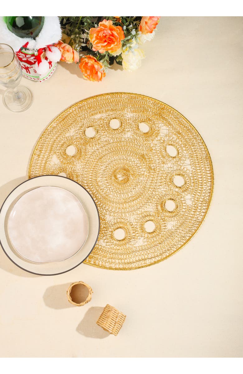 Tiramisu Midnight Petal Metal Placemat, Alternate, color, Gold