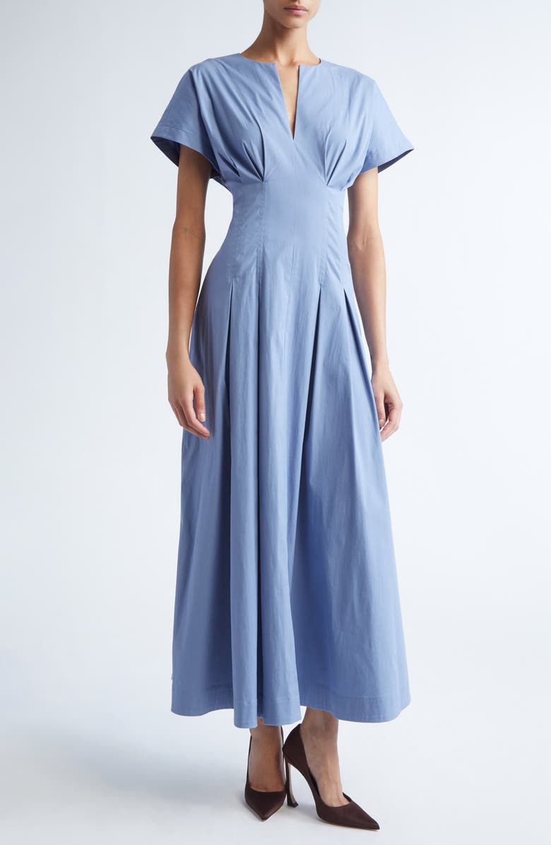 Lela Rose Smocked Back Cotton Poplin Dress, Main, color, Cornflower