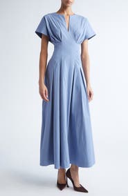 Lela Rose Smocked Back Cotton Poplin Dress