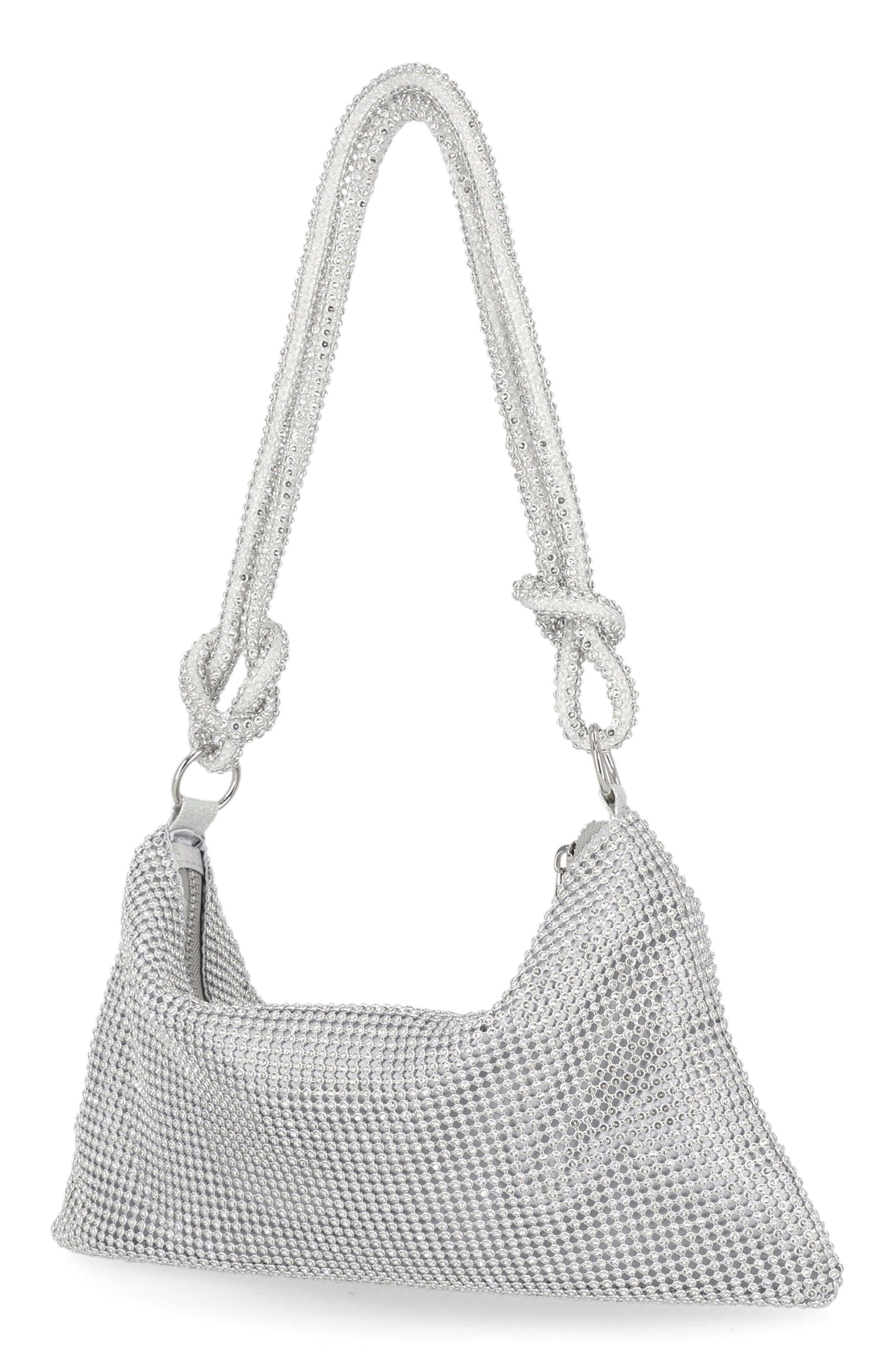 Jessica McClintock Dolly Crystal Mesh Shoulder Bag, Alternate, color, 42N-Silver
