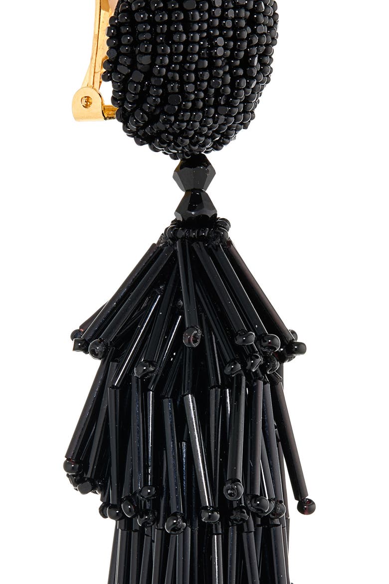 Fringe Tassel Clip-On Earrings, Alternate, color, BLACK