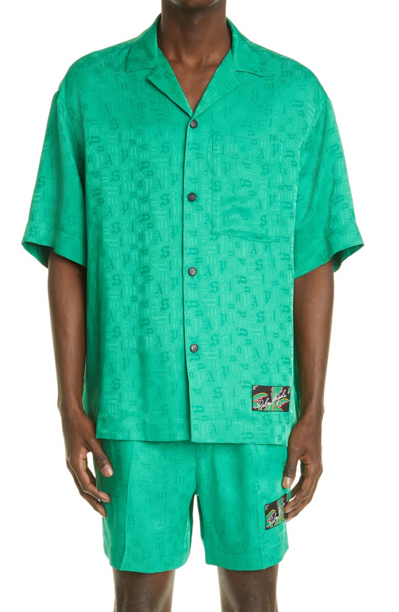Palm Angels Monogram Jacquard Bowling Shirt, Main, color, 
