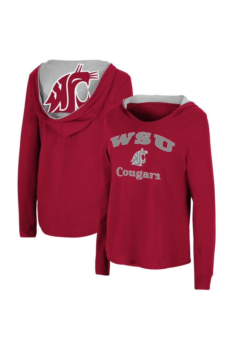 Women's Colosseum Crimson Washington State Cougars Catalina Hoodie Long Sleeve T-Shirt, Main, color, Crimson