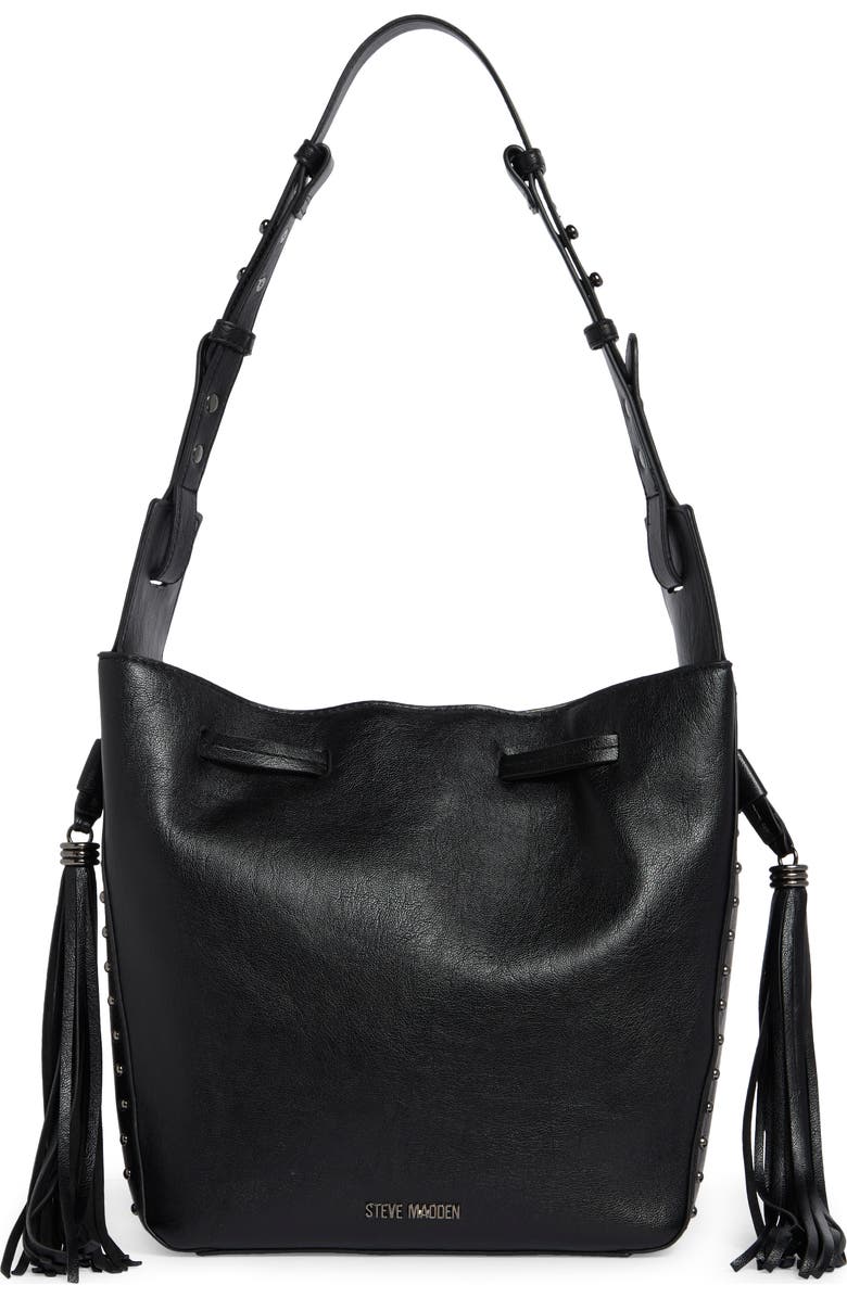 Steve Madden Suri Faux Leather Bucket Bag, Main, color, Black